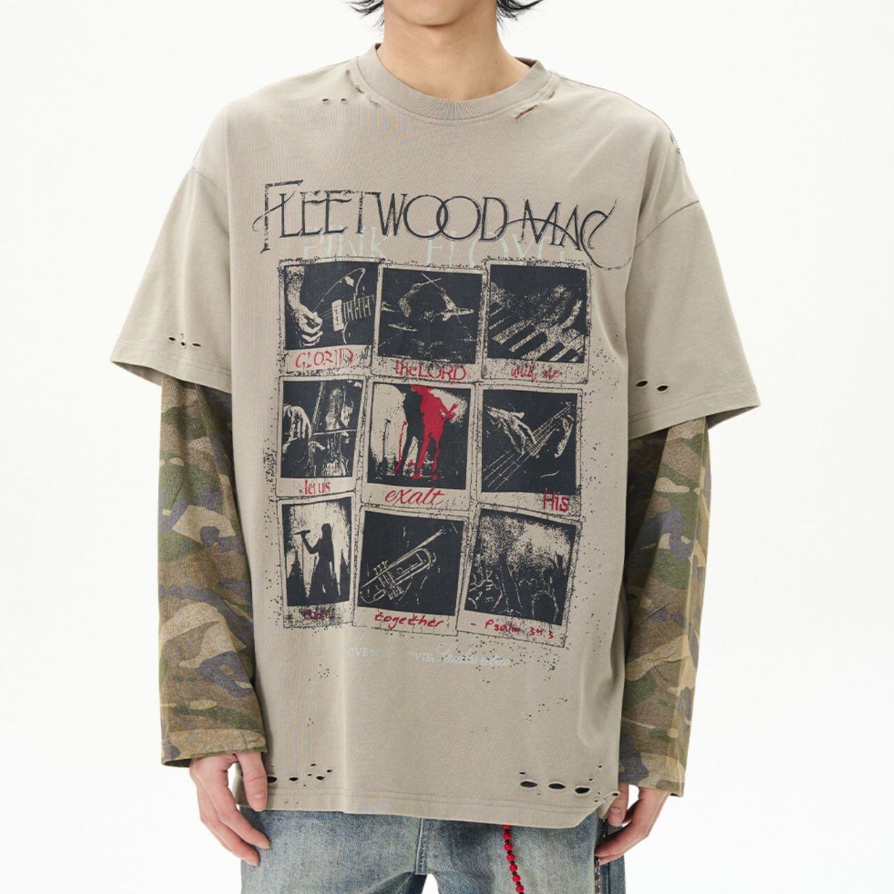 ヴィンテージプリントレイヤードスリーブTシャツ 1col   A00474