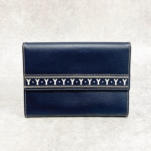 YVES SAINT LAURENT イヴサンローラン 三つ折り財布 レザー ネイビー 5128-202112