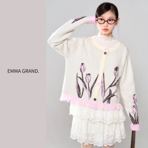 チューリップ咲く裾フリンジカーディガン E00534