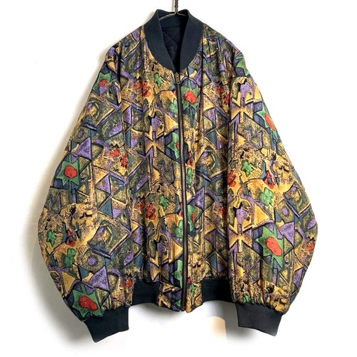 [ONE800] Vintage Abstract Art Reversible Silk Jacket [1980s-] Vintage Abstract Art Reversible Silk Jacket