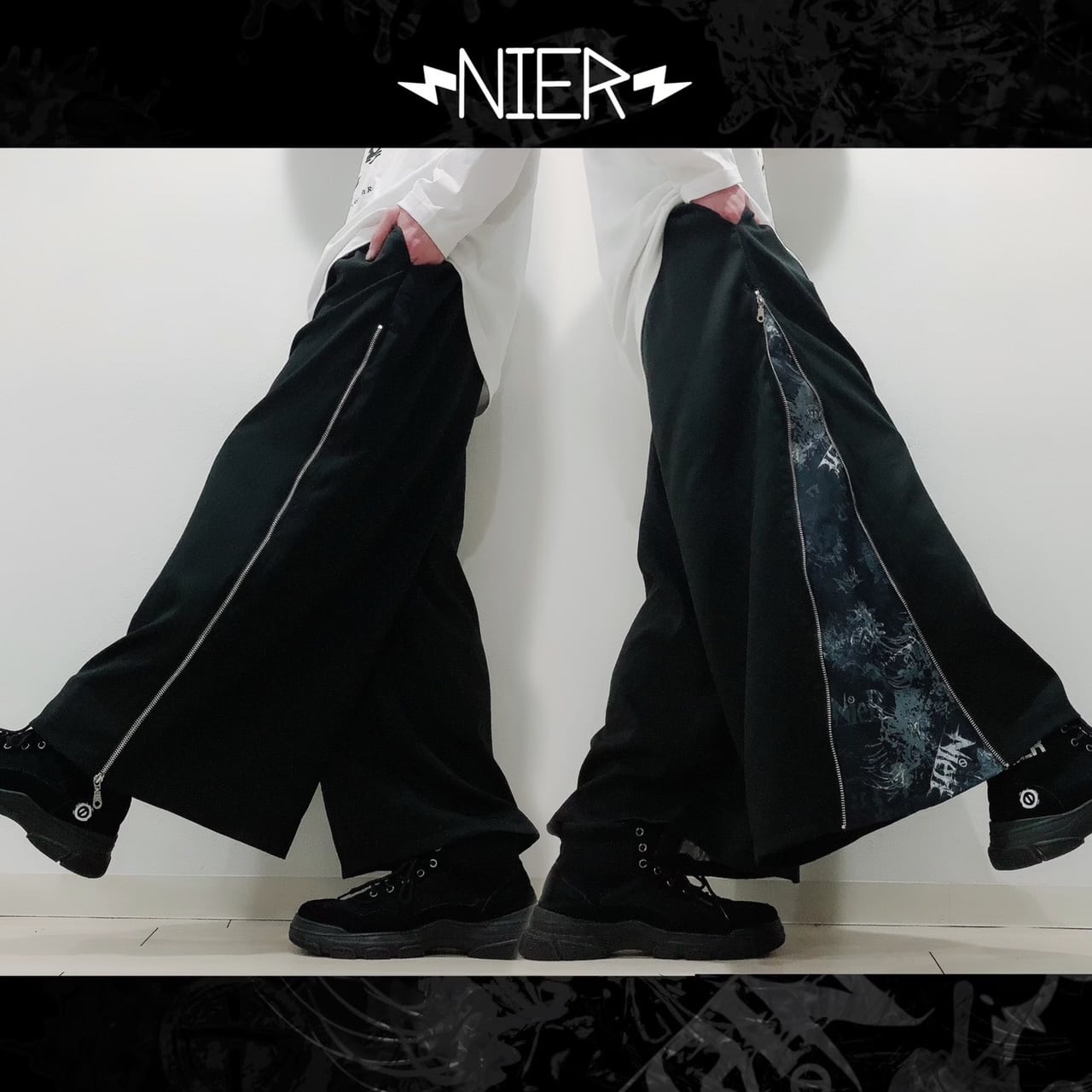 2WAY SIDE ZIP WIDE PANTS【黒彼岸花】 | NIER CLOTHING powered by BASE