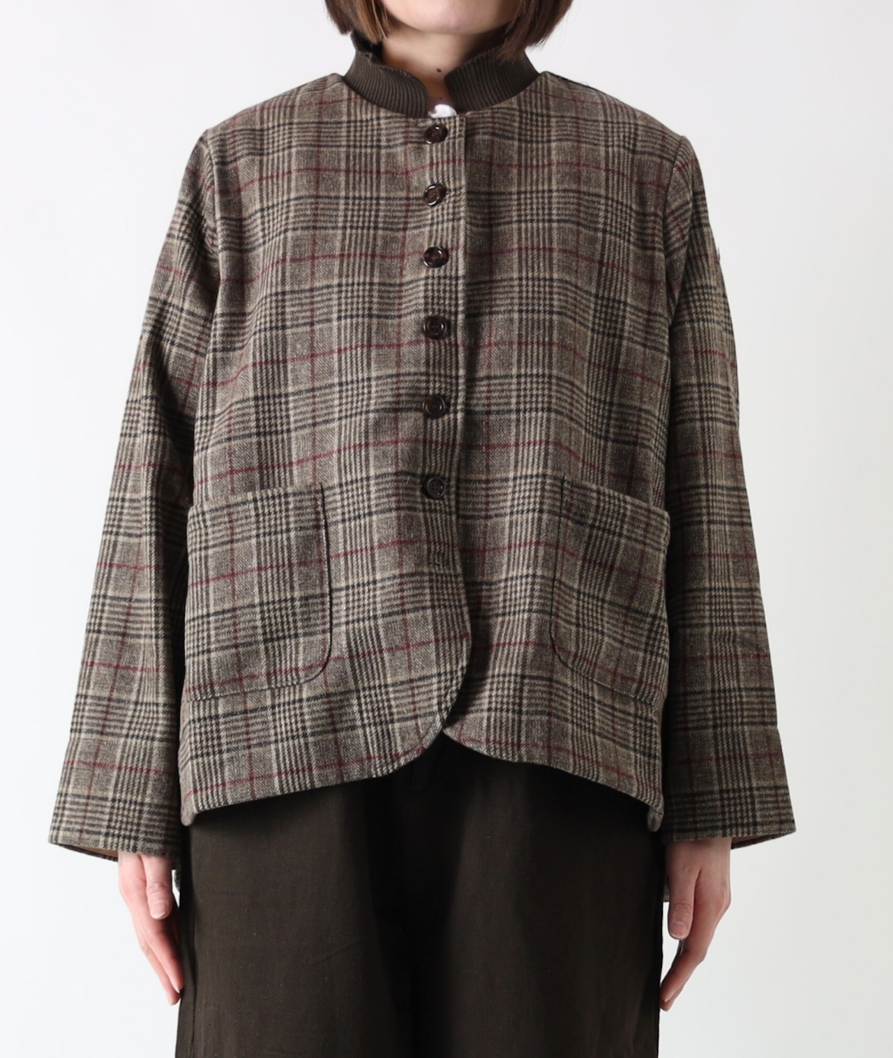 CUORE STORE/ウール混 リブ襟チェックジャケット