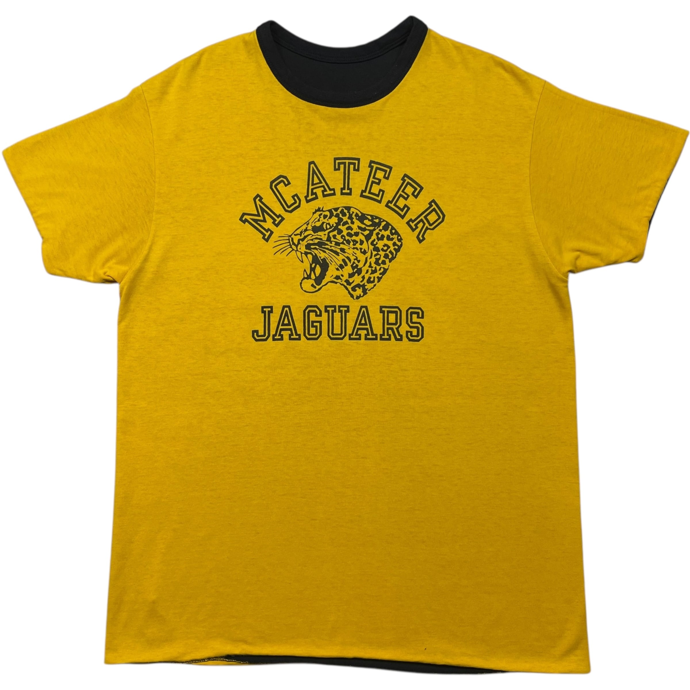 《XL》champion チャンピオン Tシャツ MCATEER JAGUARS フロントプリント ダブルフェイス イエロー USA製 80年代 vintage no.7843