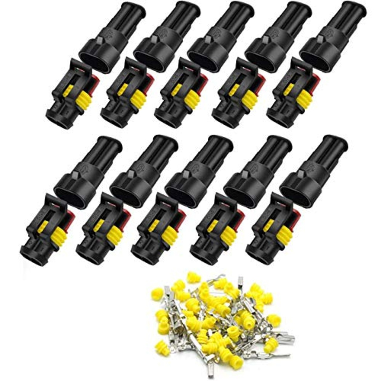 2ピン 防水 コネクター 配線用 オス＆メス防水コネクタ対応 カプラー 防水のコネクタセット 2極車用防水電気配線コネクタ端子 車 オートバイく用 10キット