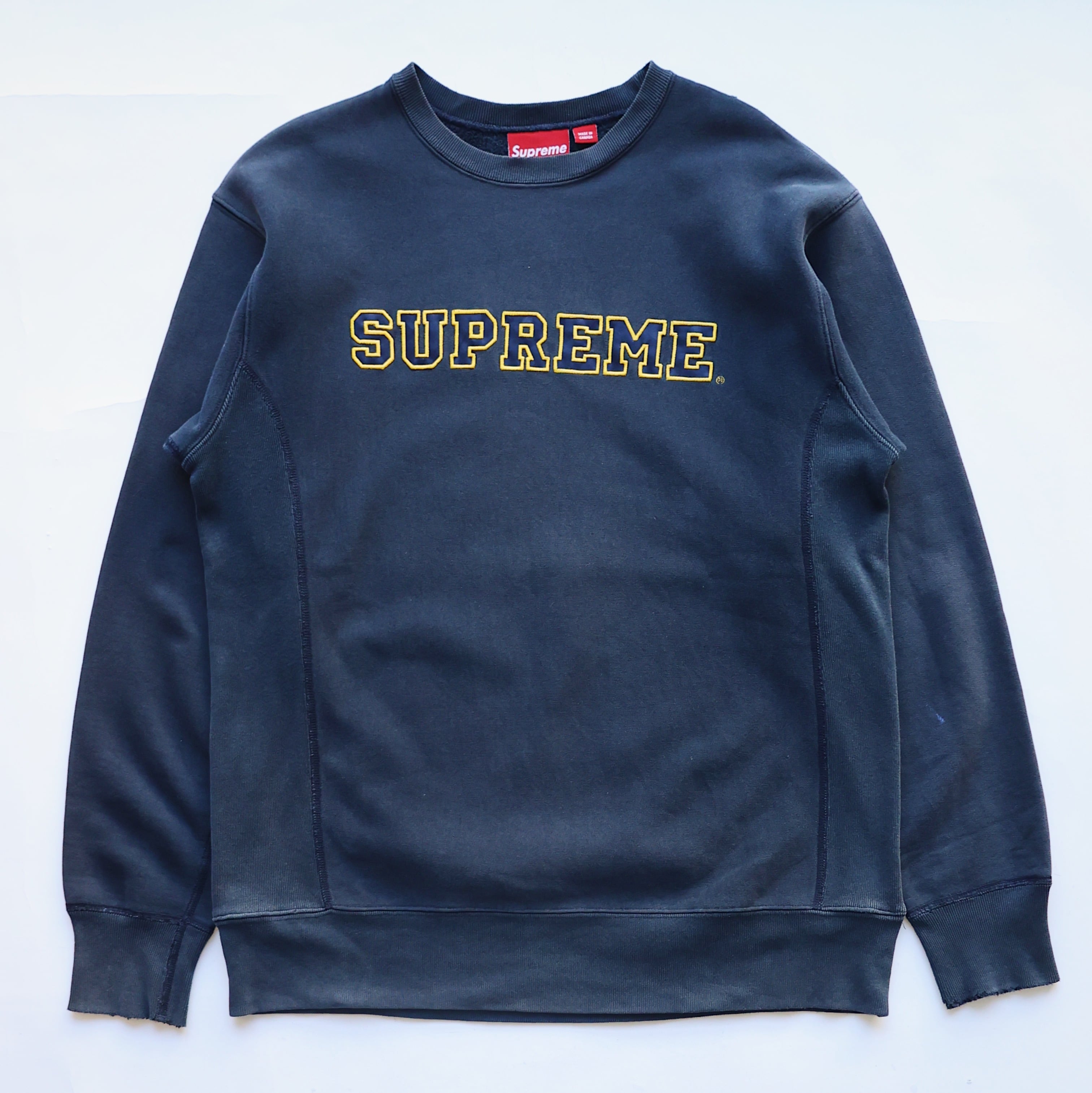 Supreme 23FW crewneck navy×yellow SUPREME COLLEGE LOGO SWEATSHIRT | CLIMB SENDAI