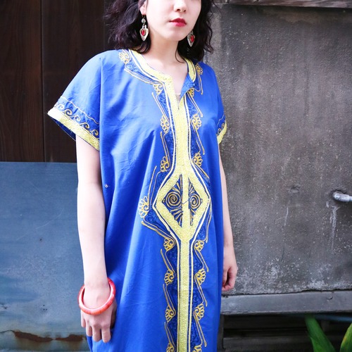 Blue × yellow ethnic onepiece