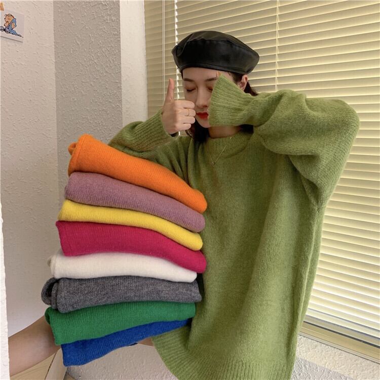 レイジースタイルプルオーバーセーターレディースアウターウェア2020年秋冬新バージョンルーズワイルドピュアカラーセータートップトレンド クレセントシティ63134188926