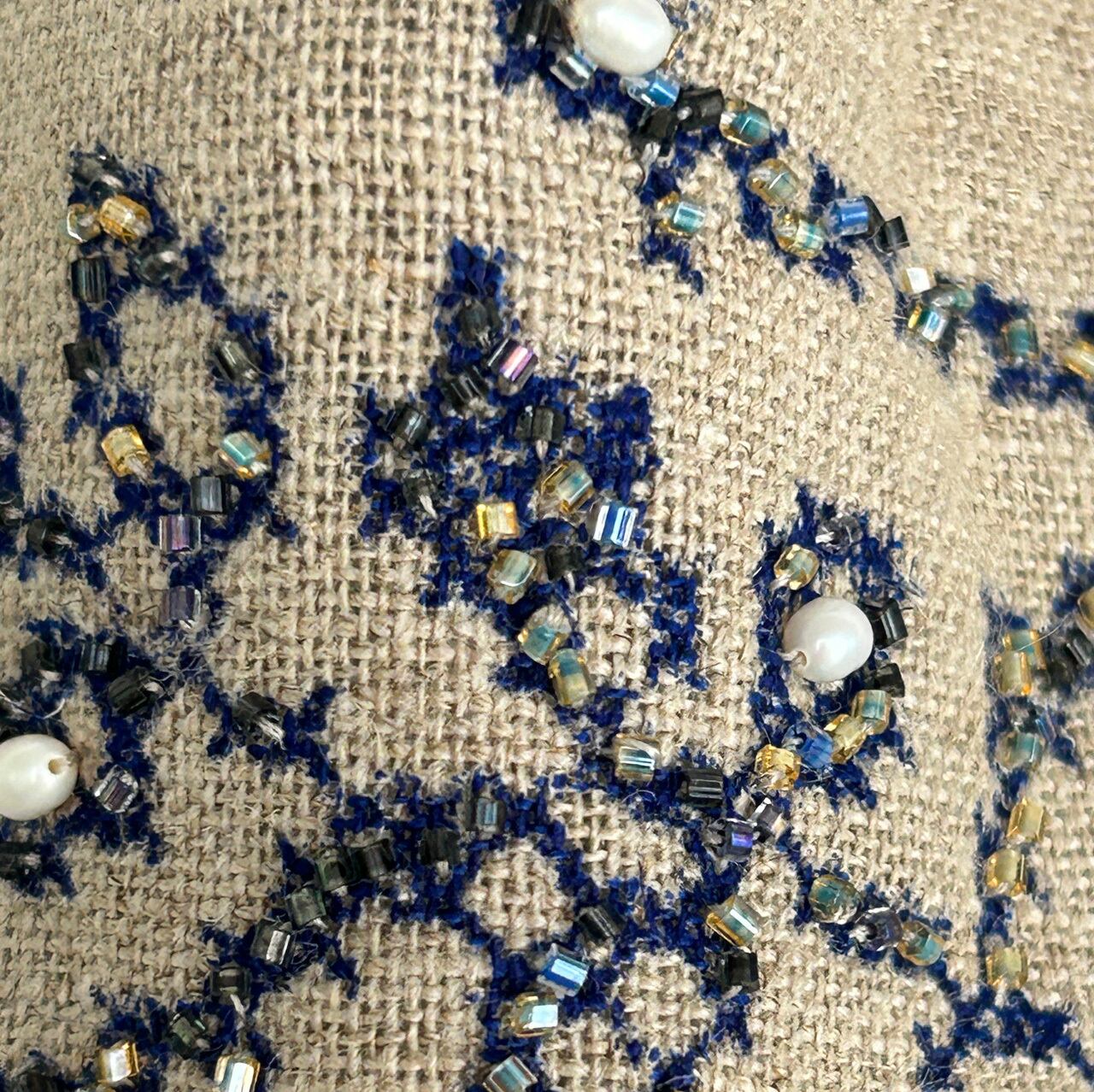 ビーズと淡水パールを刺繍した麻トートバッグ | アトリエミナ 洋裁小物shop