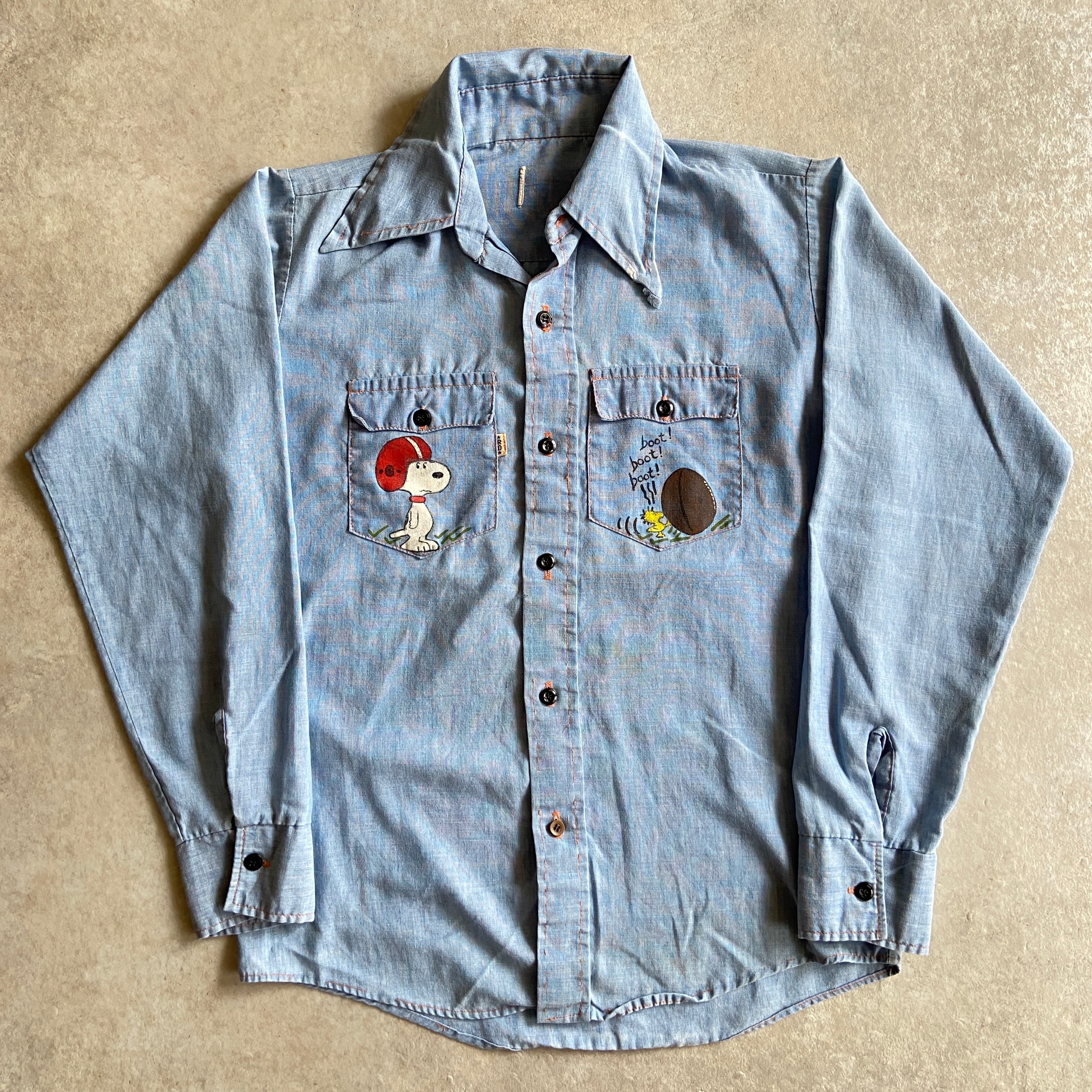 1970s Chambray L/S Shirt Snoopy Painting S位 H490