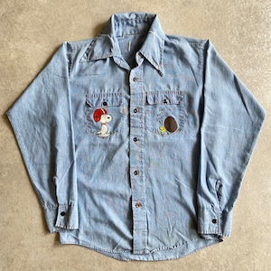 1970s Chambray L/S Shirt Snoopy Painting S位 H490