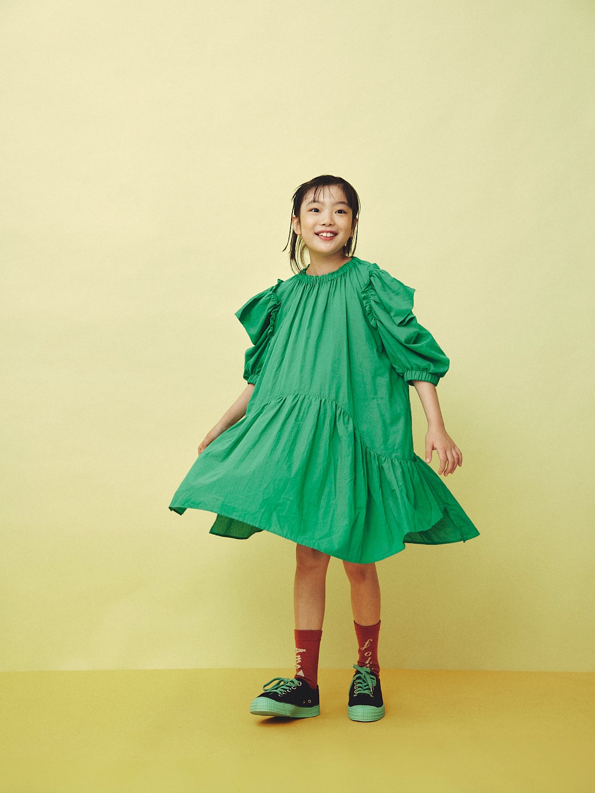 26SS】folkmade(フォークメイド)Playground dress GREEN(LL)ワンピース