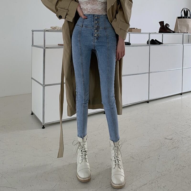 ジーンズ スプリングハイウェストウェストストレッチパンツ エラスティック 伸縮 春物 1号婦人66546510915