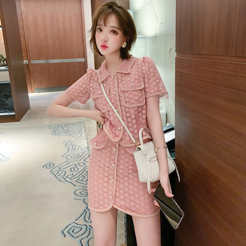 パターントップス ウェスト薄手スカート サマー レッド 刺繍 夏物 MIUCO48267842765