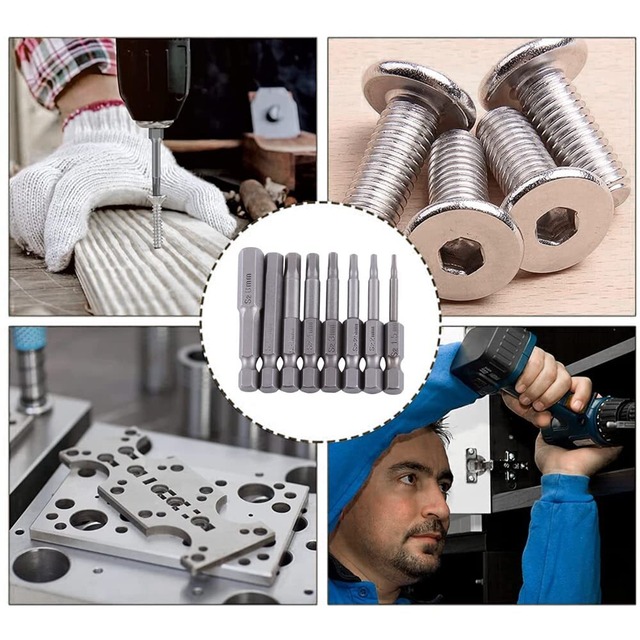 六角ビットセット 8本セット 1.5mm~8mm 六角軸 6.35mm 六角レンチ電動ドライバービット 精密ドライバーセット 磁気吸着 電動工具用