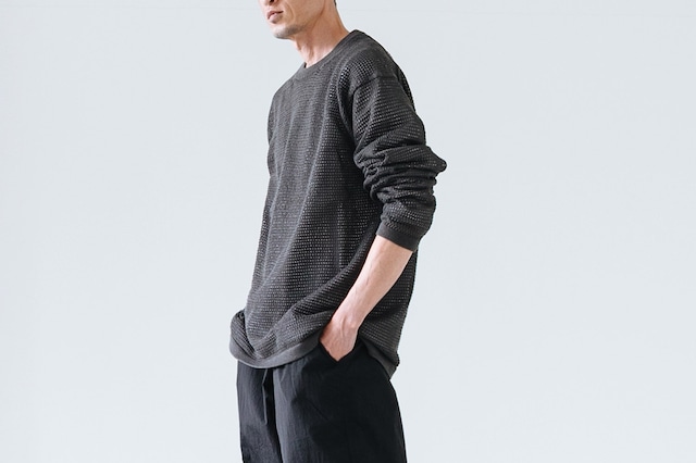 COOL TOUCH LINEN LIKE POLYESTER KNIT - CREW-NECK MESH PULLOVER :  クールタッチリネンライクニット - クルーネックメッシュプルオーバー