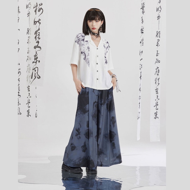 龍影をまとう 中華サブカルノージェンダーワイドパンツ