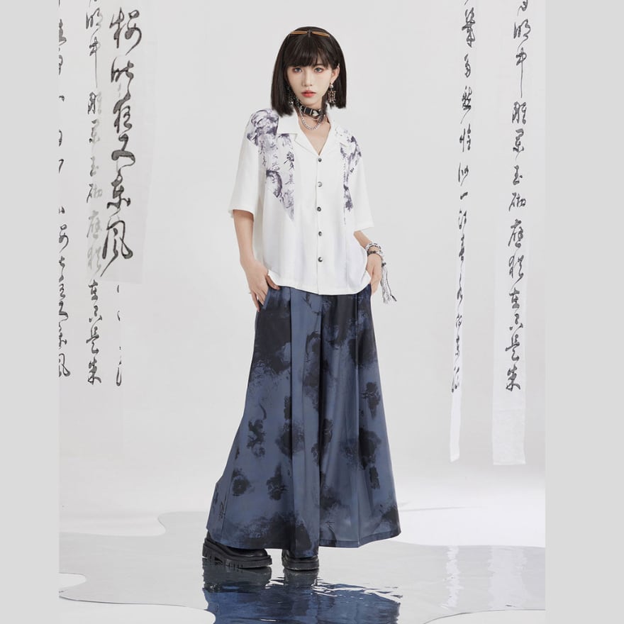 龍影をまとう 中華サブカルノージェンダーワイドパンツ