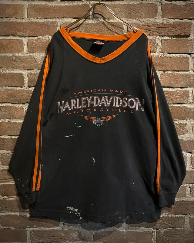 【Caka act3】"HARLEY DAVIDSON" Aging Loose Pullover L/S T-Shirt