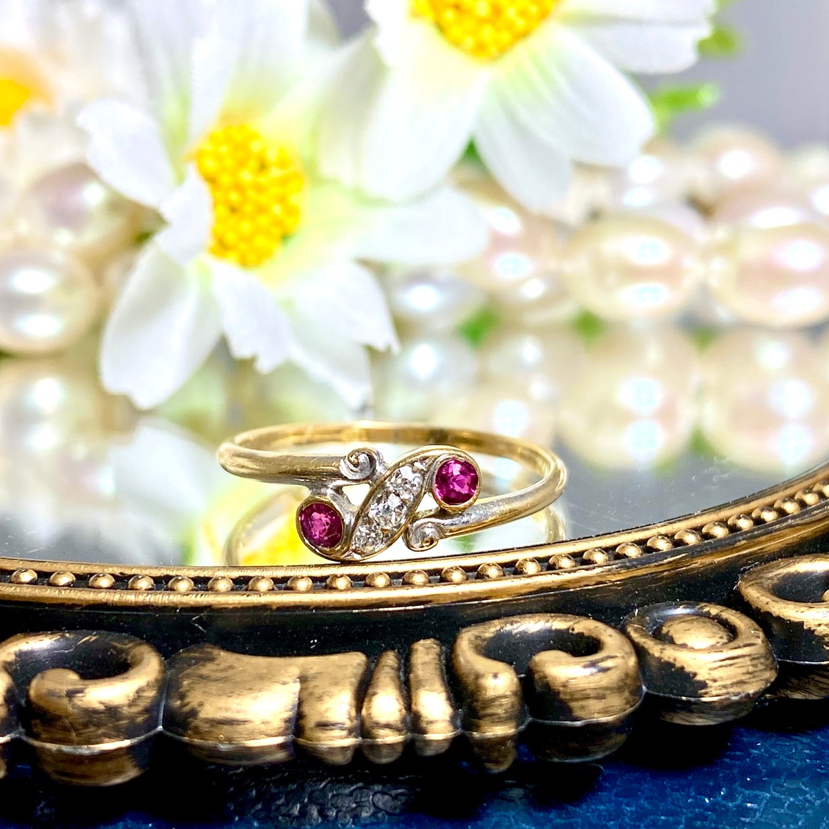 オールドストックルベライト＆ダイヤモンド＆ルビー ハンドメイド  