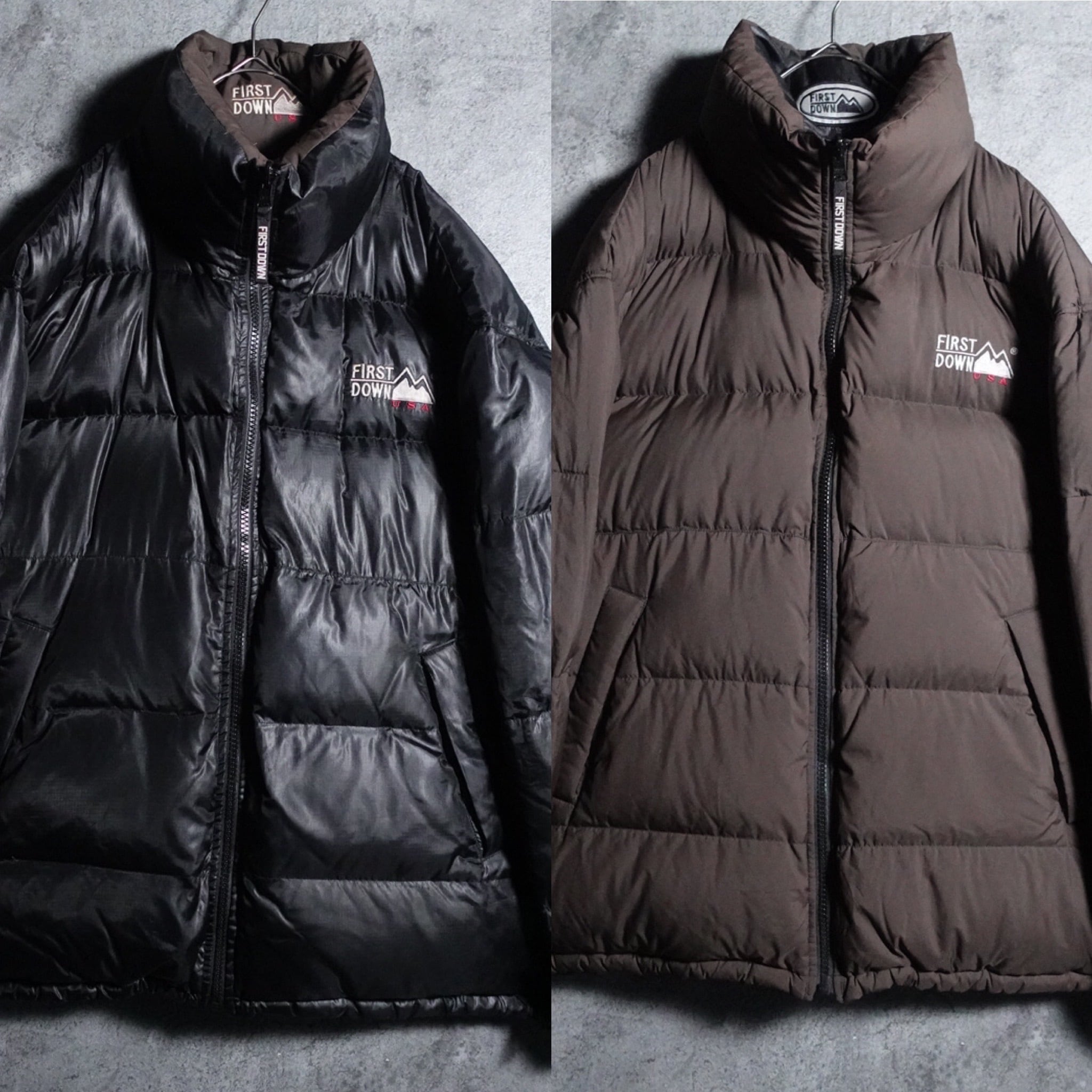 90s “FIRST DOWN” Black & Brown Reversible Down jacket | 古着屋 FORCE