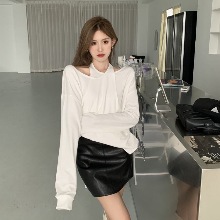 オータムストラップレスTシャツ 長袖スリーブプルオーバー ホルターセーター ロング 秋物 ドラファッションホール88357822833