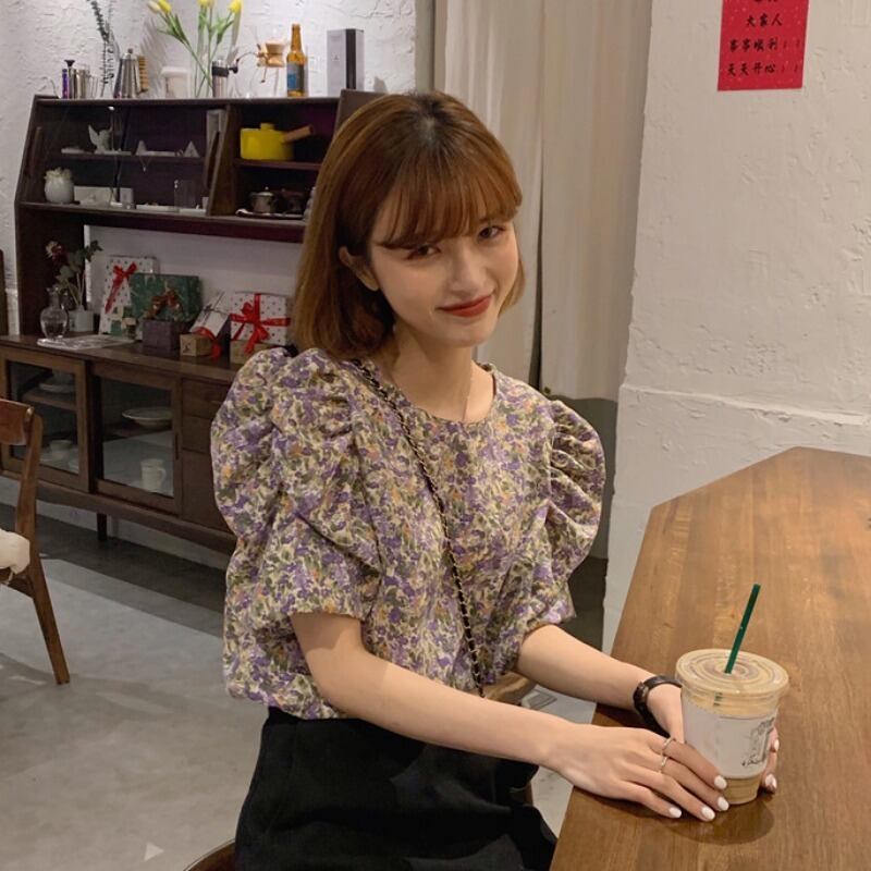 レディーススモールシャツニューウエスタンスタイル2020夏ルーズワイルドフローラル半袖シフォンシャツカバートップ 1号婦人40881819913