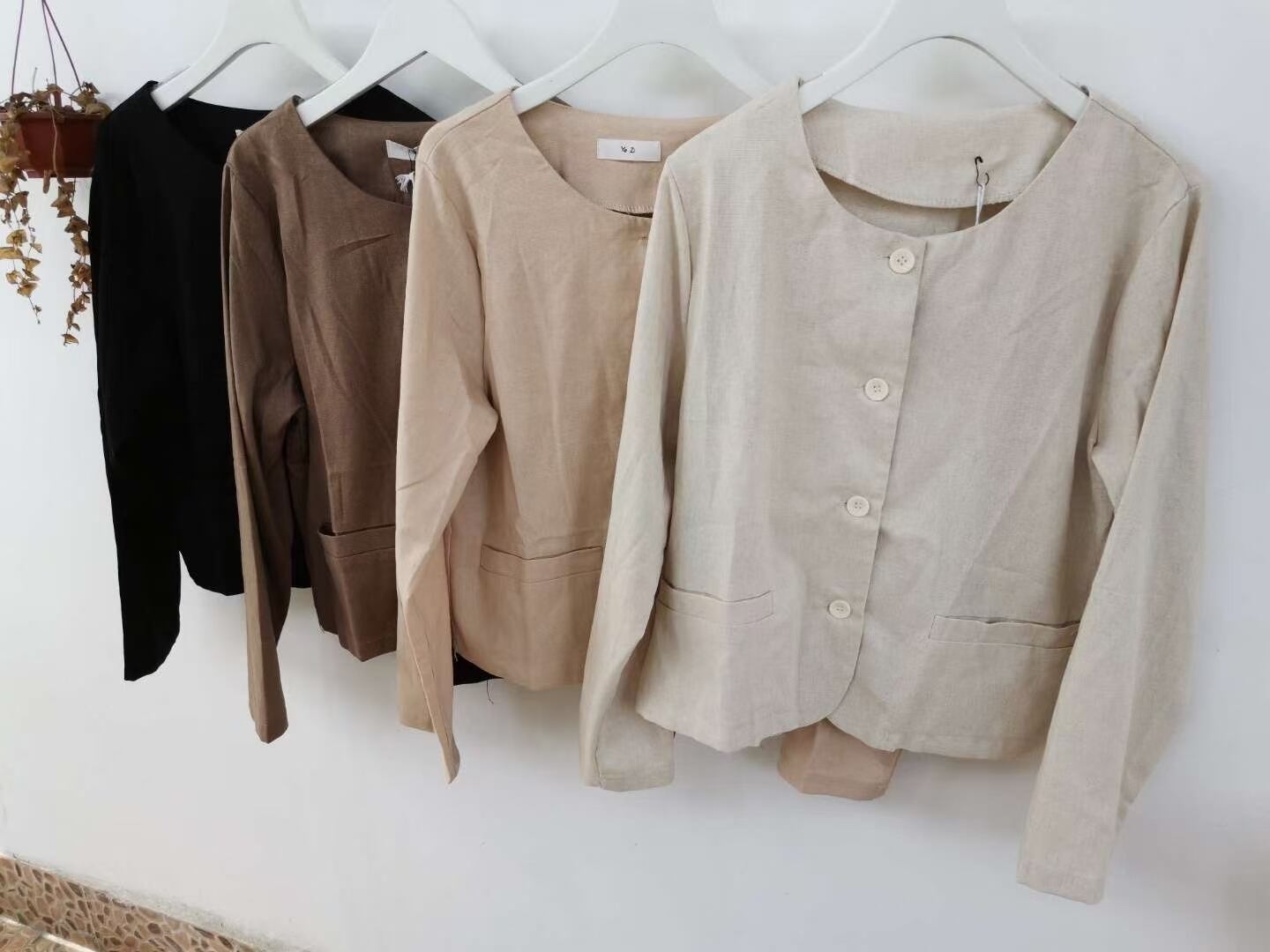 リネンブブレンド ラウンドネック シャツジャケット ASF-212010-1043