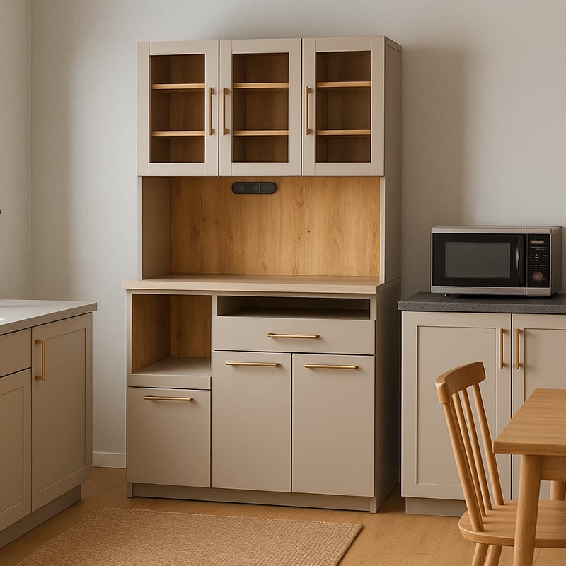 Fergana フェルガナ 食器棚 完成品 幅105 グレージュ 北欧 国産