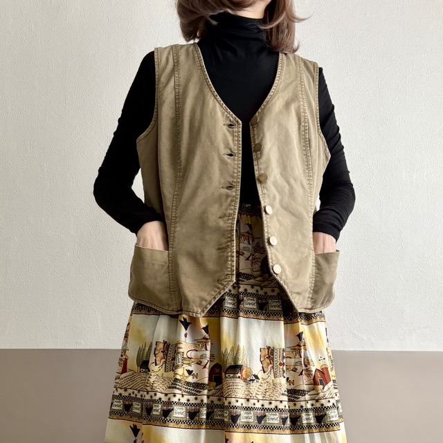 Beige Cotton Metal Button Vest