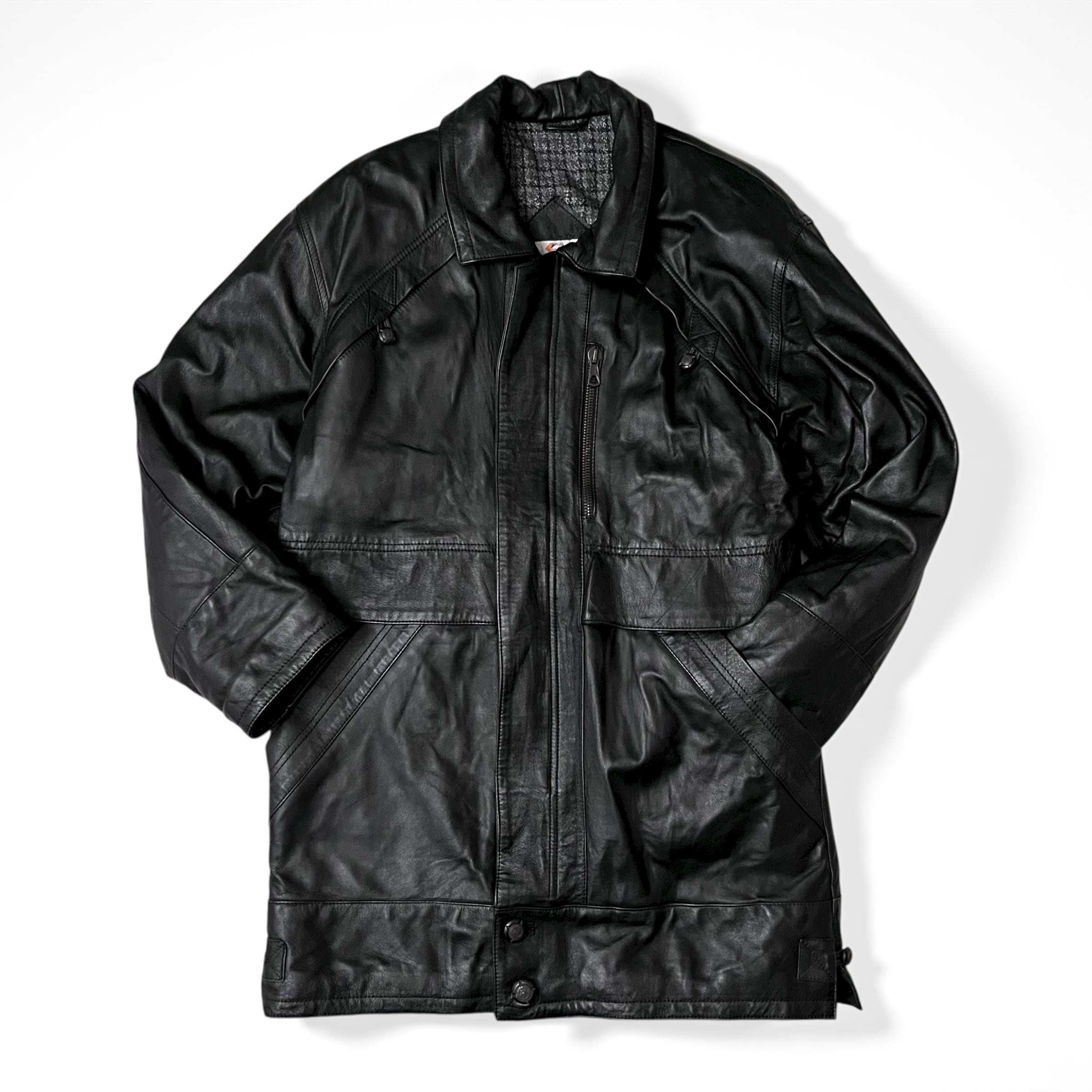 J.Ferrar】90's Leather Car Coat Black L | Pay ID