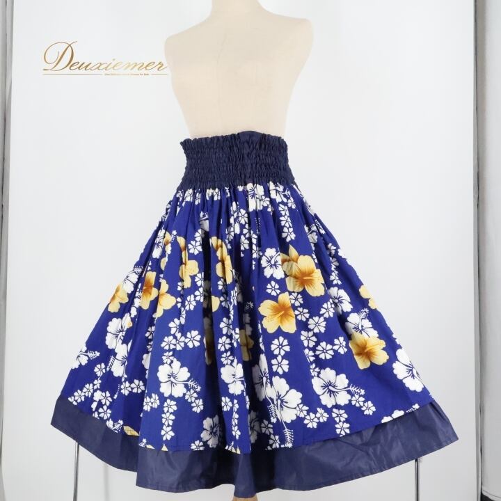 フラダンス 衣装 パウスカート ネイビー系 Ethnic Labels ハイビスカス