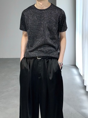 lamé knit Tee / black × silver lamé