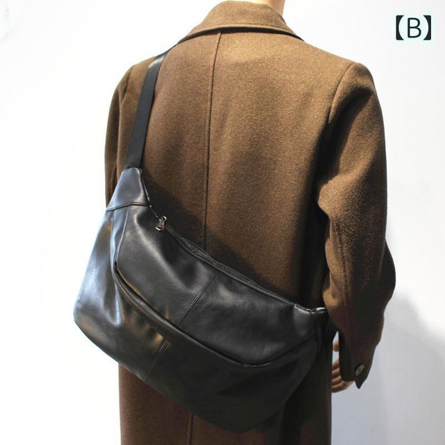 ショルダーバッグ 大容量 ボディバッグ 三日月型 メンズ 大きい レザーバッグ かっこいい きれいめ 韓国系 斜め掛け 通勤バッグ 男性用 ブラウン ブラック 茶色 黒 無地 革バック 斜めがけ オルチャン 学生 通学 スクール カバン ヘビロテ 便利