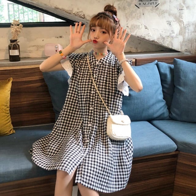 新品♡デザインスリーブチェックワンピースレディース