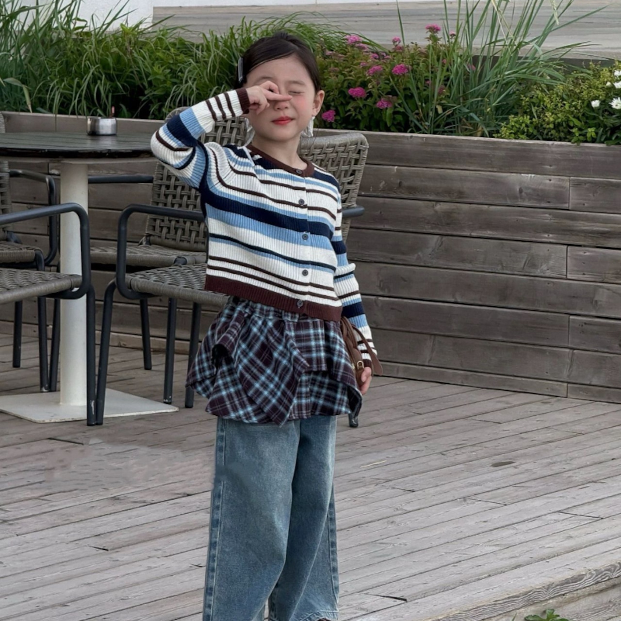 秋韓国風ボーダーカーディガン