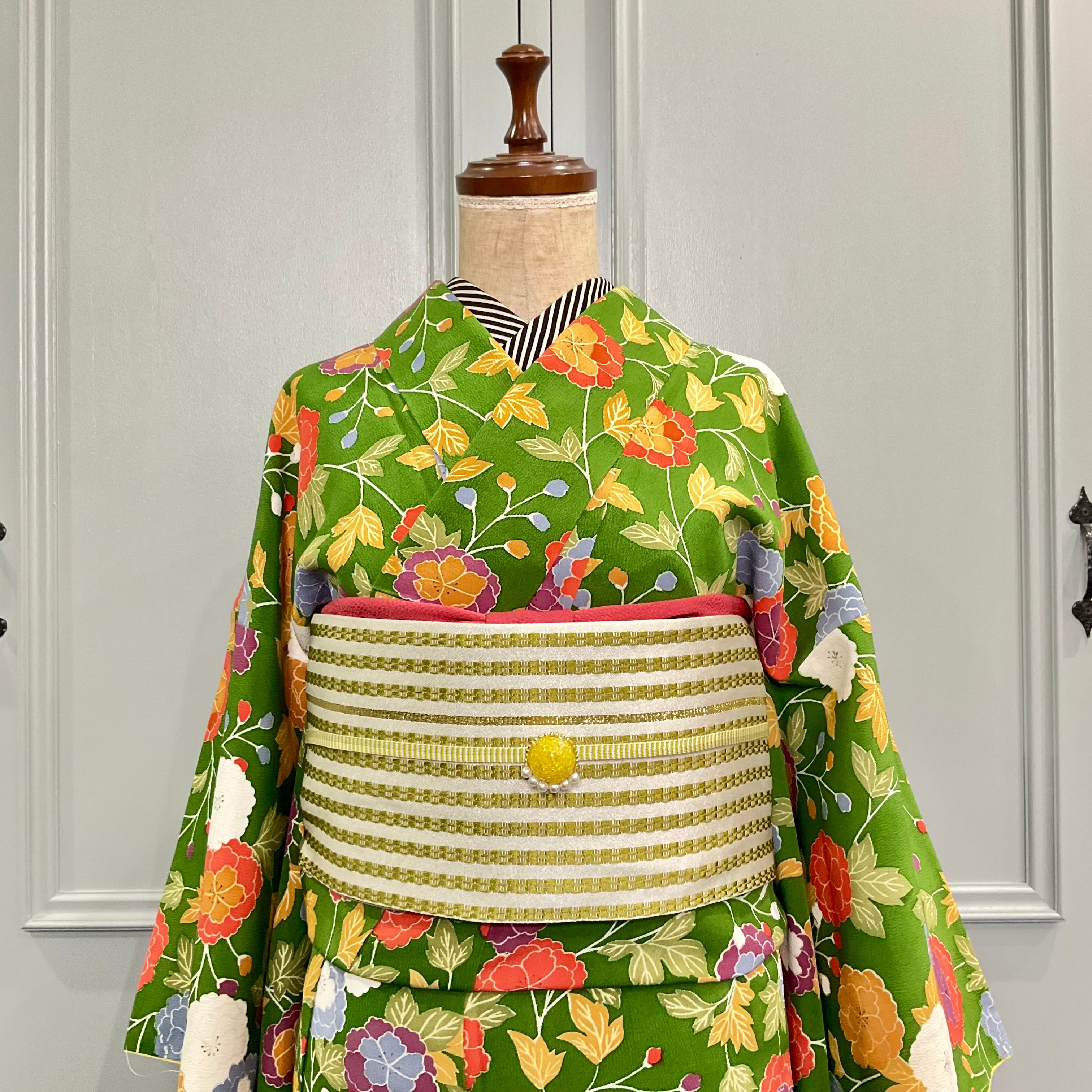long*碧の園*未使用品 紅型調 縮緬 小紋着物 A907 | kimono tento long*碧の園*未使用品 紅型調 縮緬 小紋着物 A907 | kimono tento