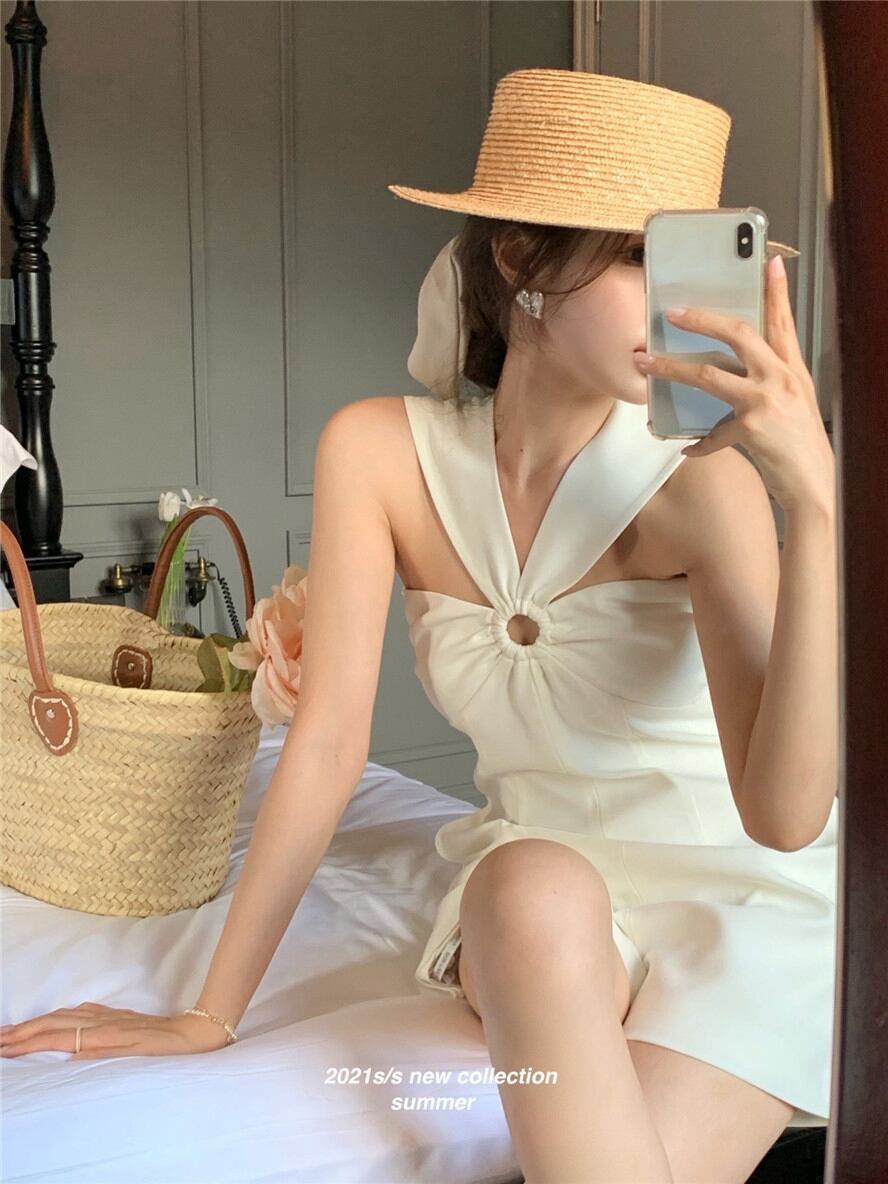 ジャンプスーツ オールインワン ホワイトハイウェストウェスト薄手ショーツ サマールーズトップス パンツ 夏物 ブルマー ブラックストロベリース39069429311