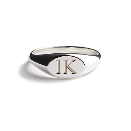 Ellipse polished silver ring (Initial）