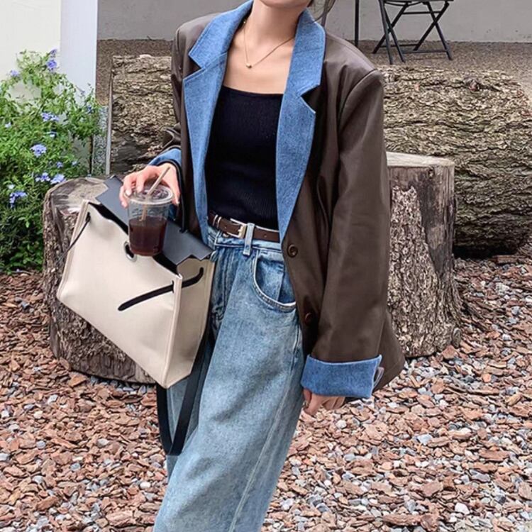 配色デザイン オーバーサイズ テーラードジャケット 1col N00072