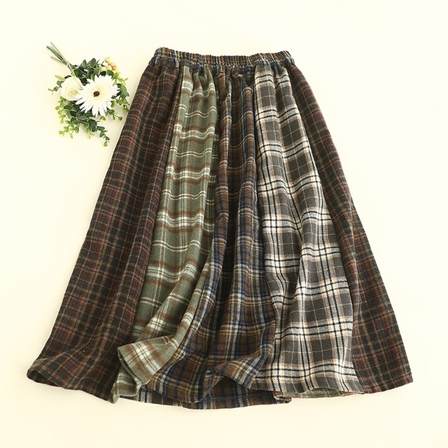 コントラストチェック柄スカート W1117