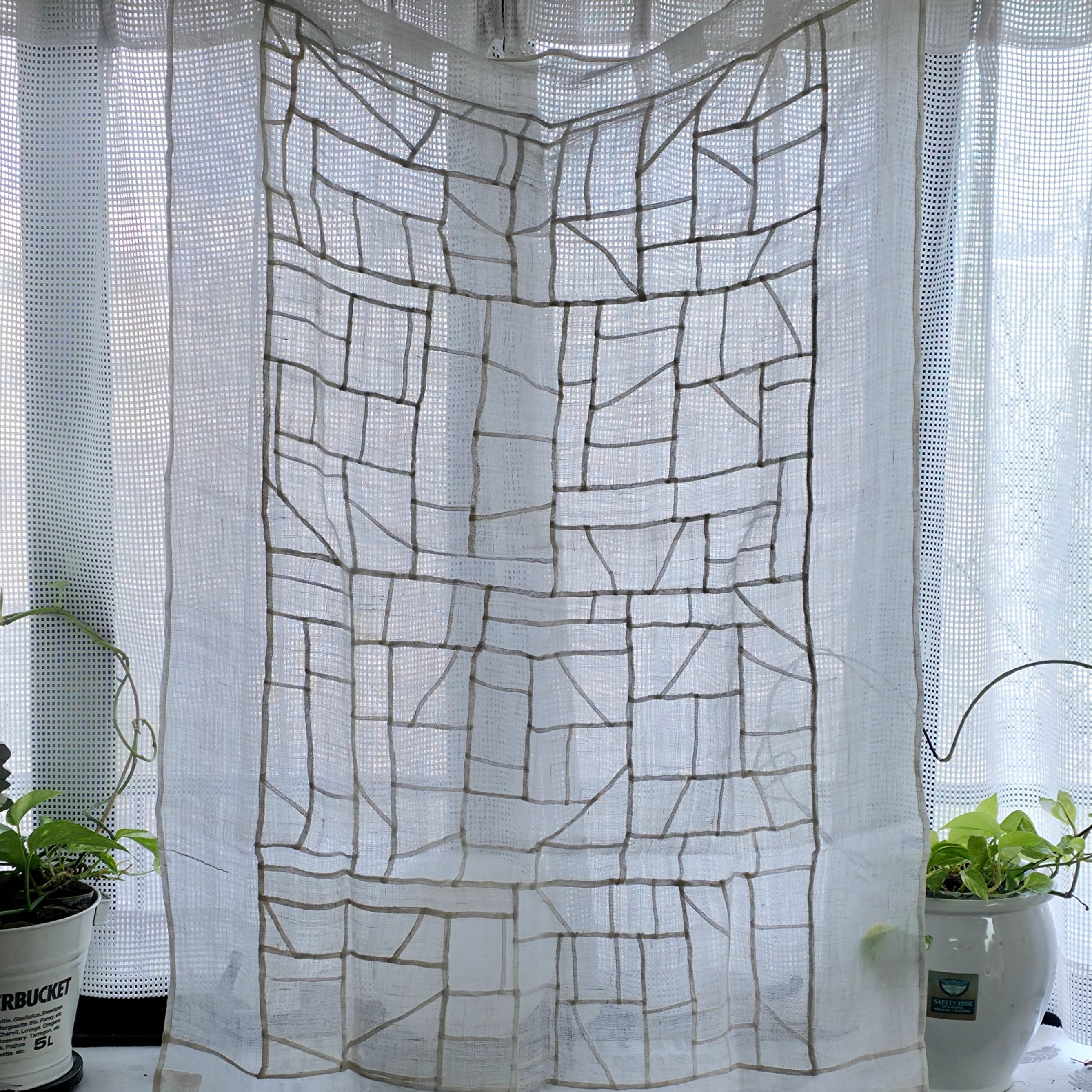 韓国ポジャギ ブラウンミニポジャギ モシ 手縫い 韓国伝統工芸品 小窓