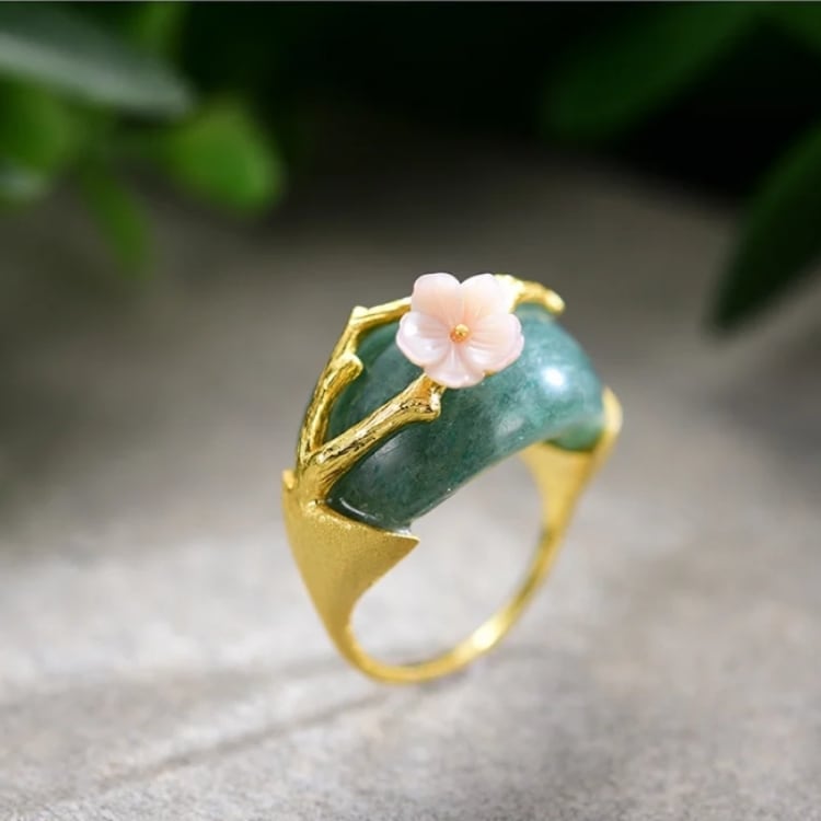 S925天然石 × 梅の花モチーフリング 4カラー YS00237