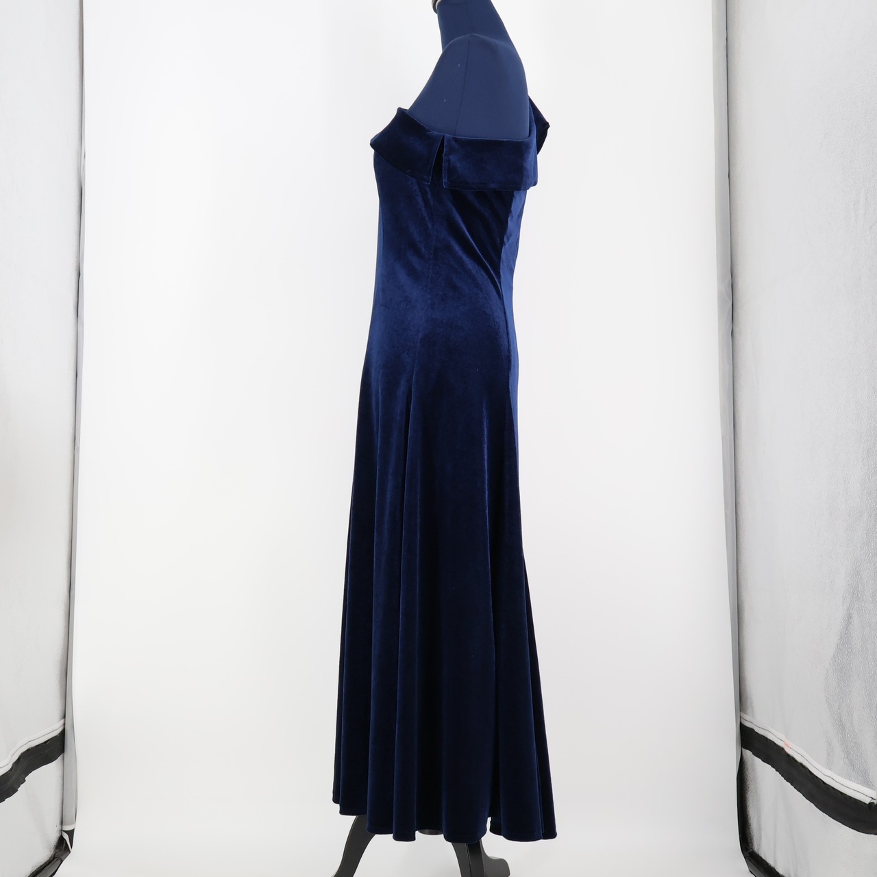 【美品 日本製 フラダンス衣装】ネイビー EKOLU EHIKU エコルエヒク ワンピース ドレス ベロア 無地 紺 光沢 かわいい 高級感