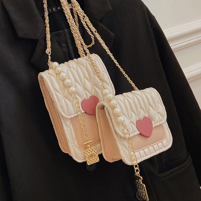 レトロガーリー♡チェーンハートミニショルダーバッグ　G0357