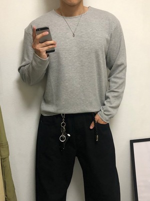 Cropped Waffle Long Sleeve Knit (3color)