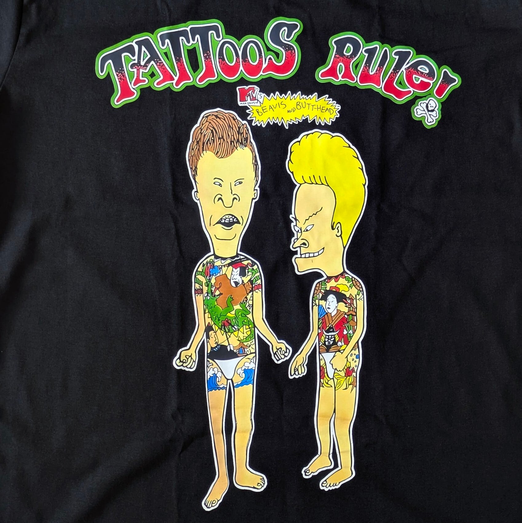 【 Beavis and Butt-Head（ビーバスアンドバットヘッド）】『TATTOOS RULE』  Tシャツ / MTV / TATTOO / タトゥー / BLACK〚アメリカン雑貨 アメトイ〛