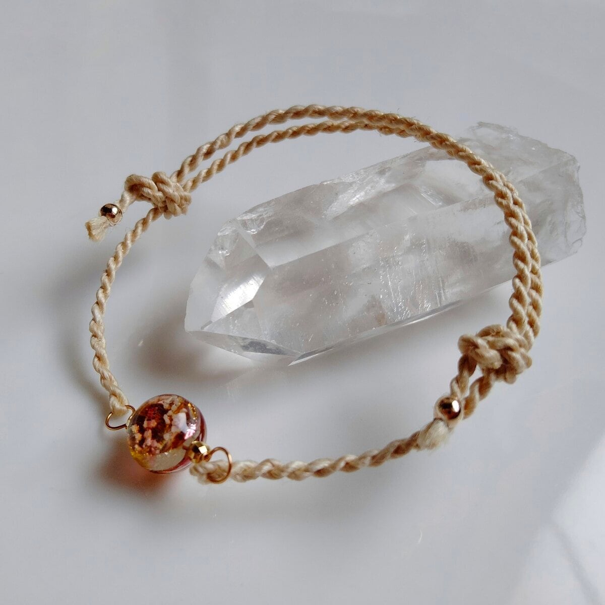 14KGF 925/18KGP】沖縄ホタルガラス◇精麻ブレスレットケラマサン