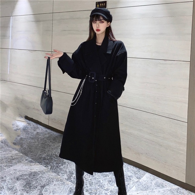程良い辛さを効かせたデザイン 韓国ファッション ベルト付き レトロ コート 気質 コート 冬
