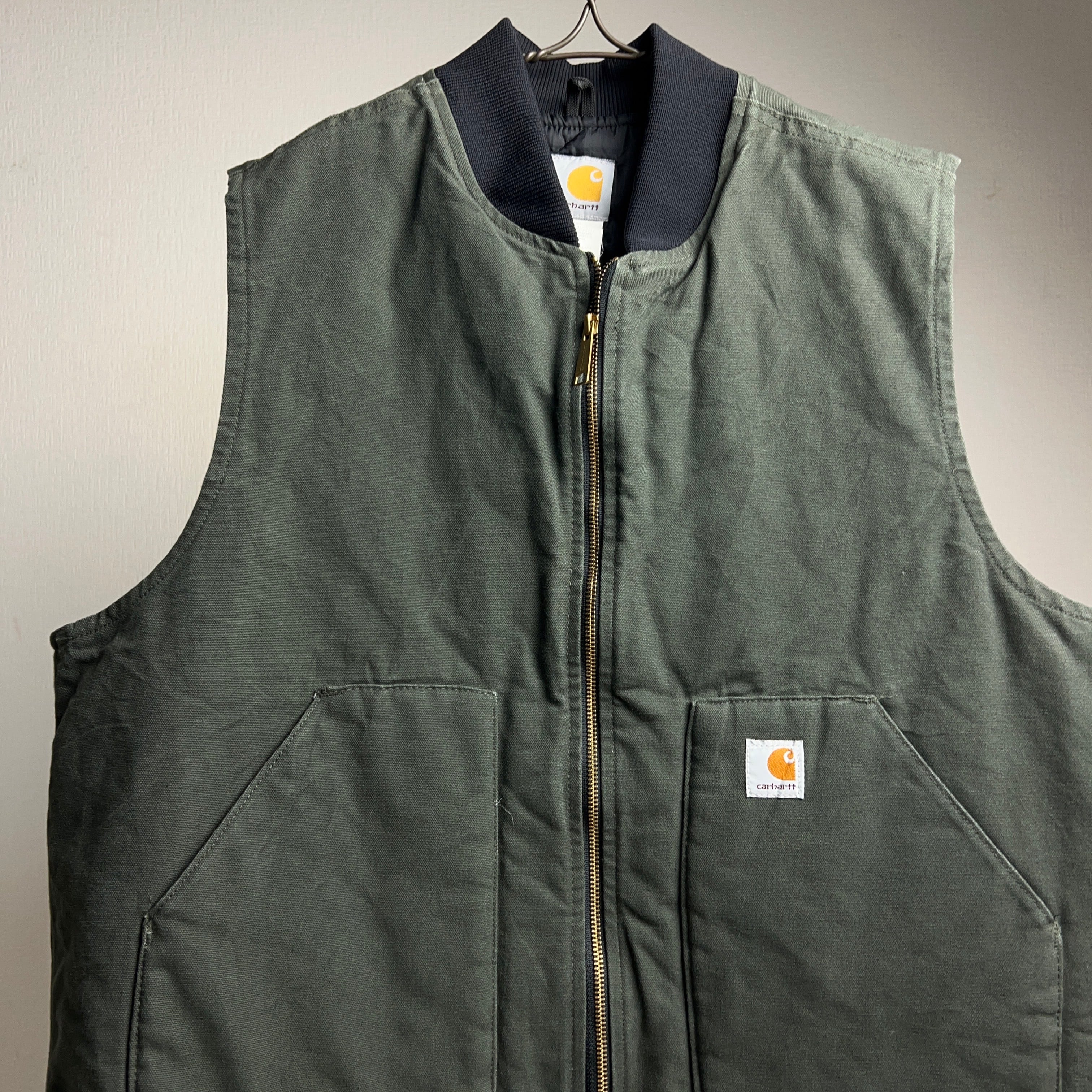 ~00's “Carhartt” Duck Vest SIZE XL ~00年代 カーハート ダックベスト カーキ モスグリーン  裏地キルティング【0929A120】【送料無料】