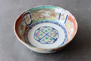 フチソゲ ×３ 伊万里焼 色絵 花蝙蝠風景文 膾皿 アウトレット